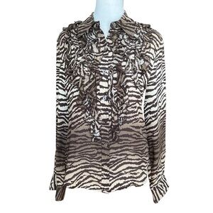 ESTHER CHEN Animal Print Silk Button Up